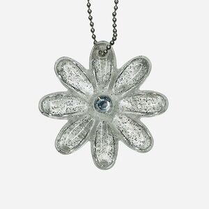 Coach poppy Silver Glitter Flower keychain hangtag bag charm